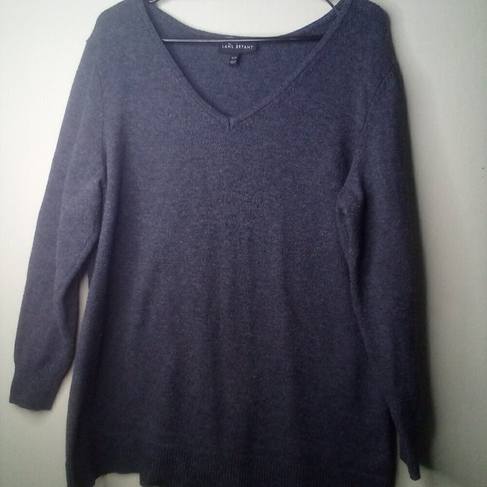 Lane Bryant Sweater Pullover 18 20 Women Long Sleeve V-Neck Gray